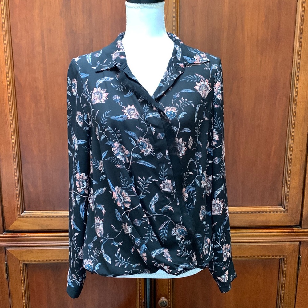 Ivanka Trump black floral wrap front blouse